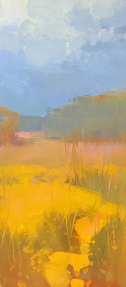 Field of Flowers, Landscape oil painting, One of a kind, Signed, Handmade artwork by Vahe Yeremyan