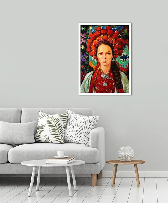 UKRAINIAN BEAUTY IN FOLK COSTUME by Yaroslav Sobol (Beautiful Girl Portrait ethno style ethnic style boho style Home Decor Gift)