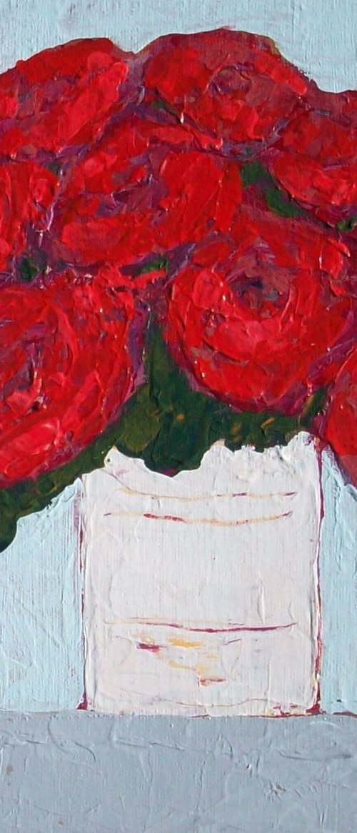 Red Roses in a White Vase by David J Edwards