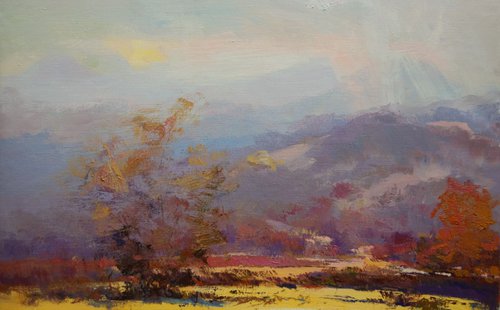 Colourful landscape oil painting "Inviting Light" by Yuri Pysar