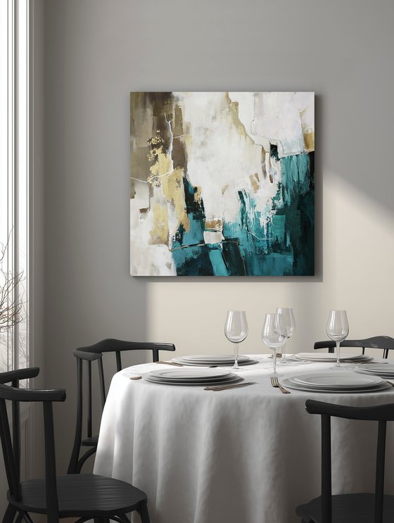 "Teal Flood 2" Teal gold abstract acrylic art