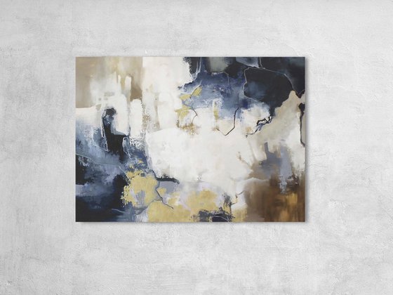 "Blue Flash" Navy blue white abstract art