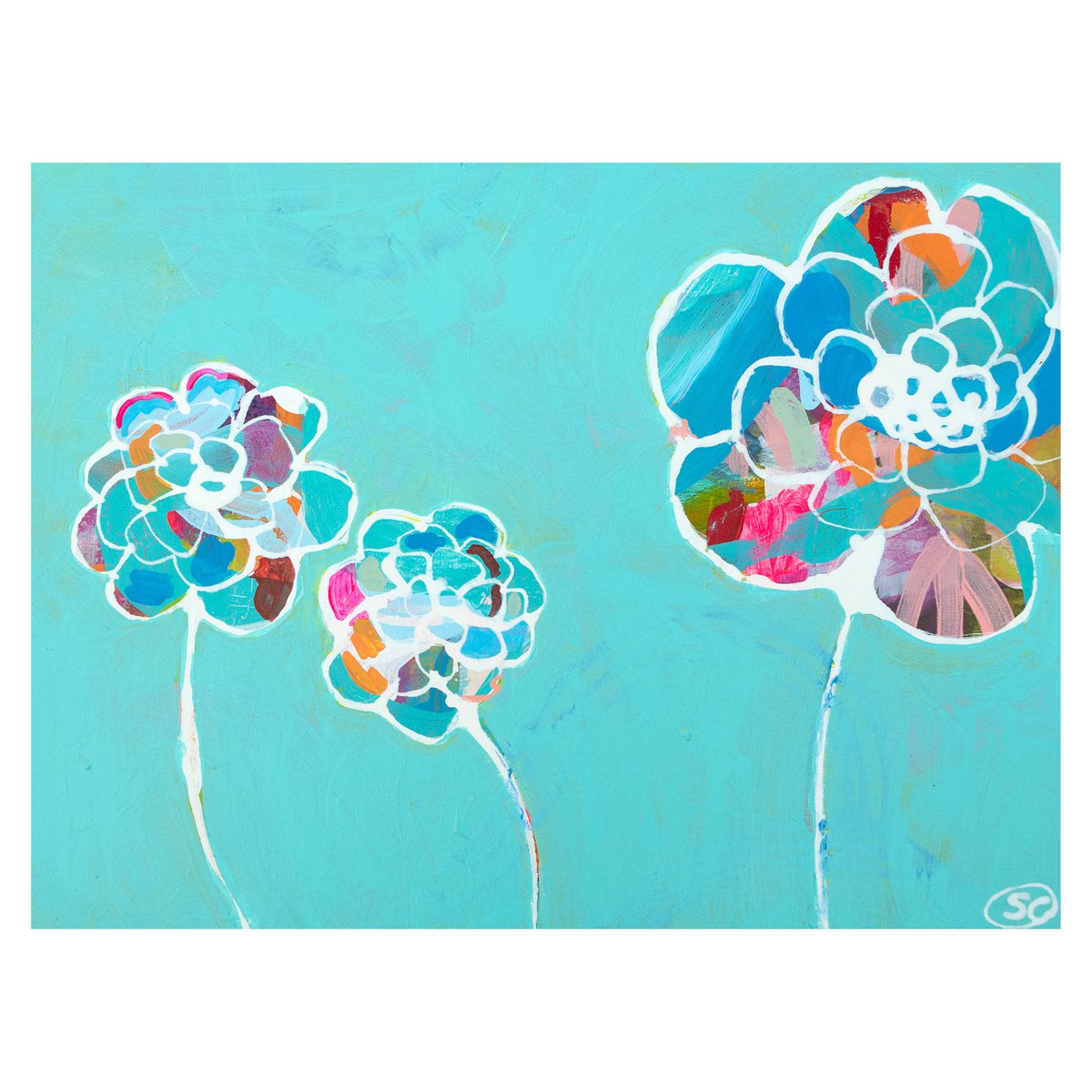 Organic Botanical Acrylic Painting By Suzie Cumming, 24 X 18", Summer Floral Breeze, Original Artwork