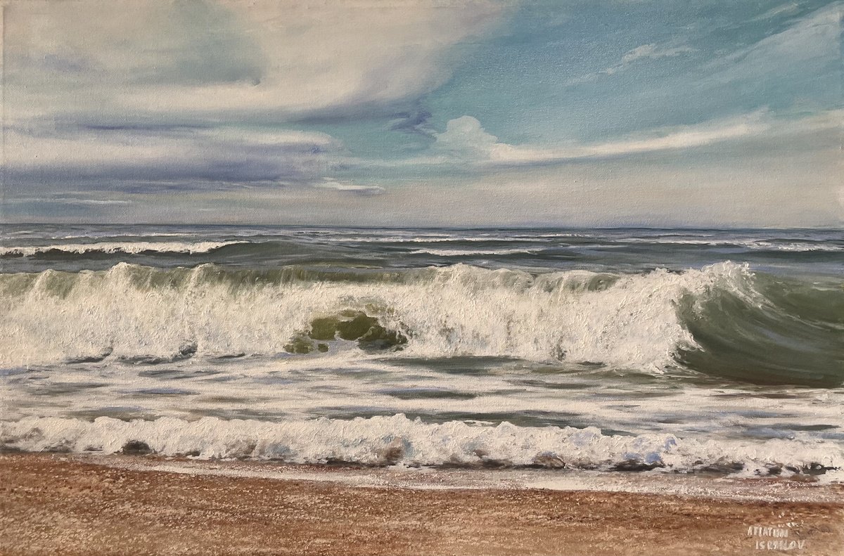 Photorealistic Oil Painting , Ocean Wave By Aflatun Israilov, 46 X 30, Artwork For Sale On Artfinder