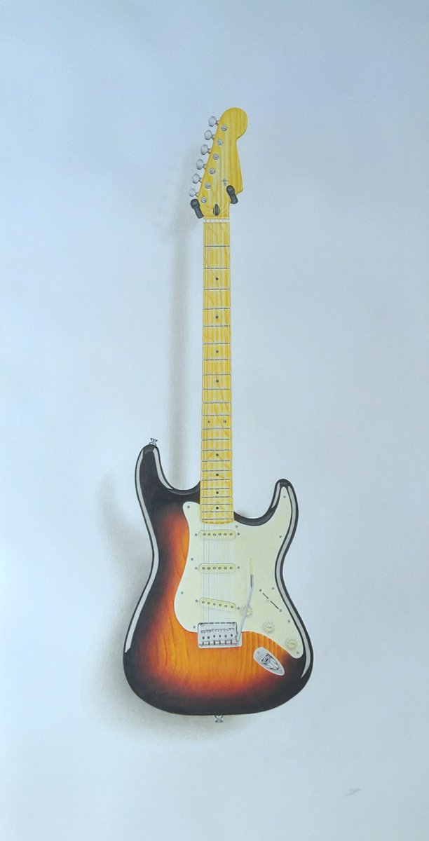Photorealistic Still Life Pencil Drawing By Daniel Shipton, 28 X 51, Electric Guitar In Pencil, Original Artwork