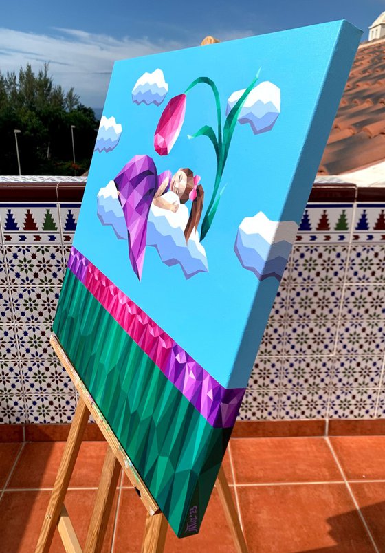 GIRL IN A LILAC DRESS ON A CLOUD