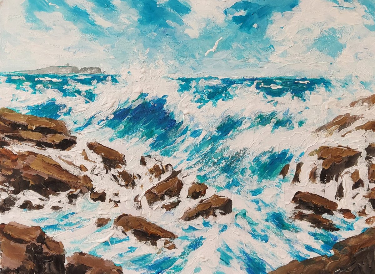 Landscape Acrylic Painting By Colin Ross Jack, 16 X 12, Seascape Xcviv, Original Artwork