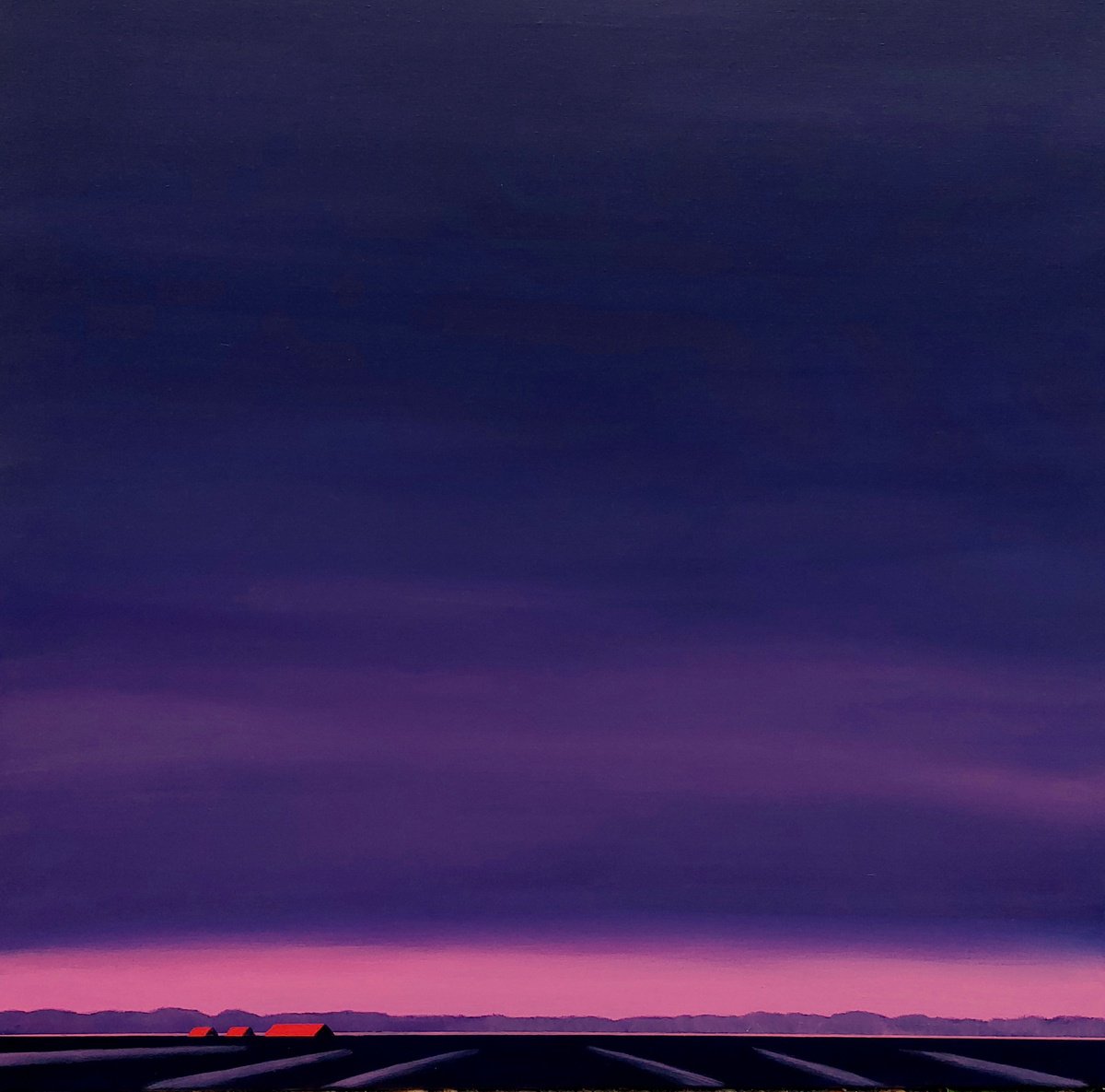 Surrealistic Landscape Acrylic Painting By Nelly Van Nieuwenhuijzen, 35 X 35", Dawn (Oktober), Original Artwork