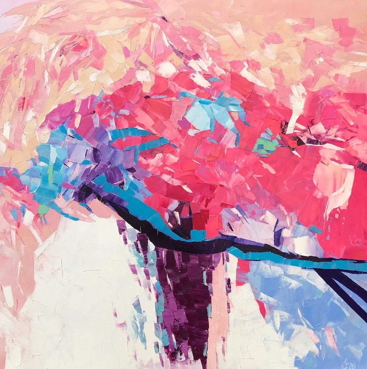 Abstract Oil Painting By Svitlana Andriichenko, 39 X 39", Road To Pink Mountains, Original Artwork