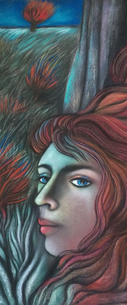 The Memory (Blue Eyed-Girl) large pastel by Phyllis Mahon