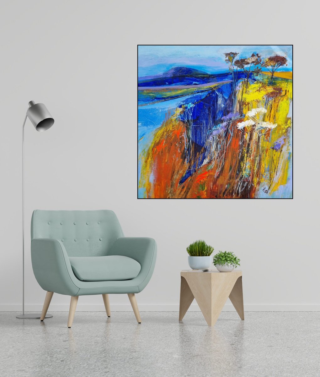 Impressionistic Botanical Oil Painting By Victoria Cozmolici, 39 X 39", Sunny Day, Original Artwork