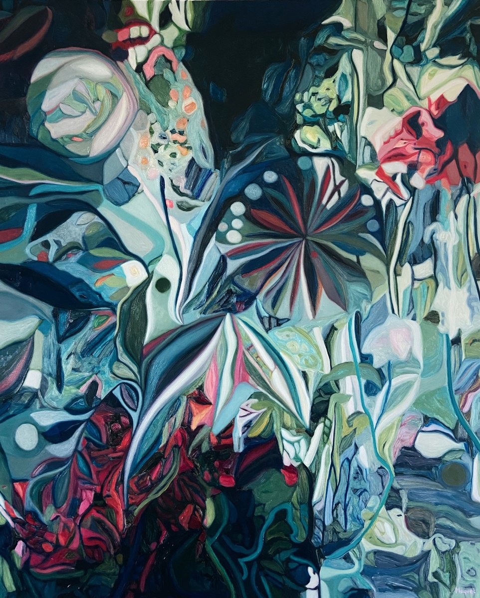 Organic Botanical Oil Painting By Nathalie Maquet, 32 X 39", Bouquet 30, Original Artwork