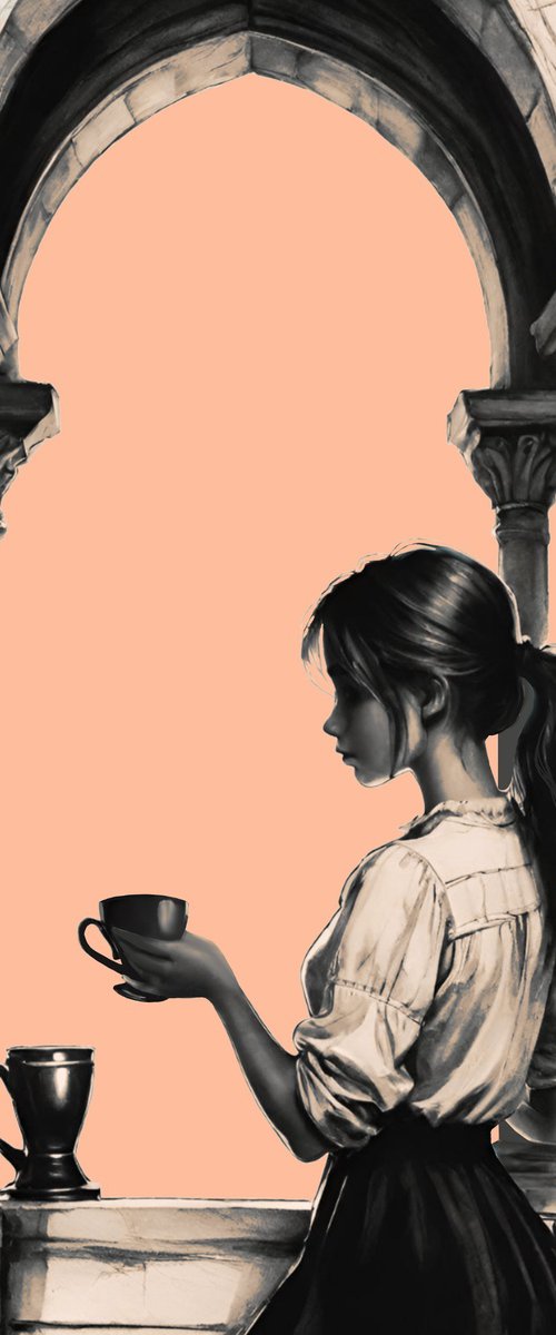 Girl with a cup of coffee/2 by Natalia Veyner