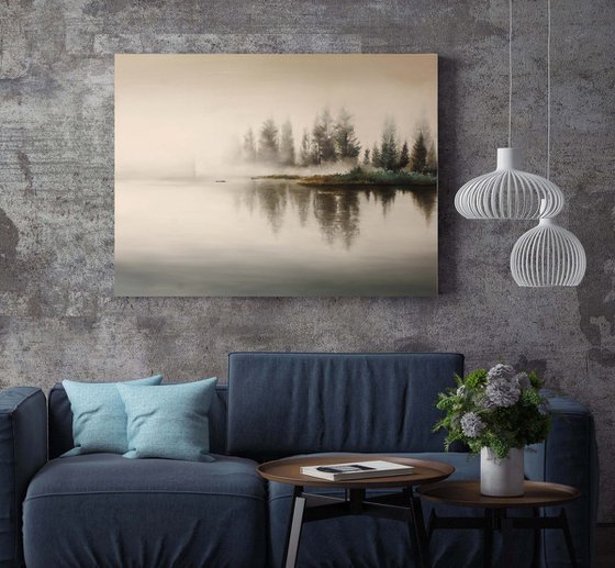 "River fog" River minimalist oil art