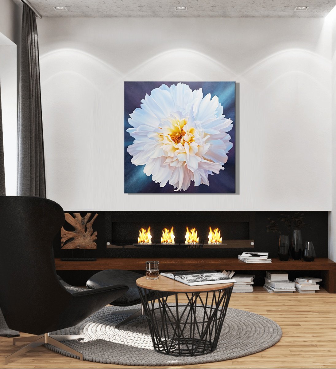 Photorealistic Botanical Oil Painting By Anna Steshenko, 33 X 33, Moonlight Of Peony, Original Artwork