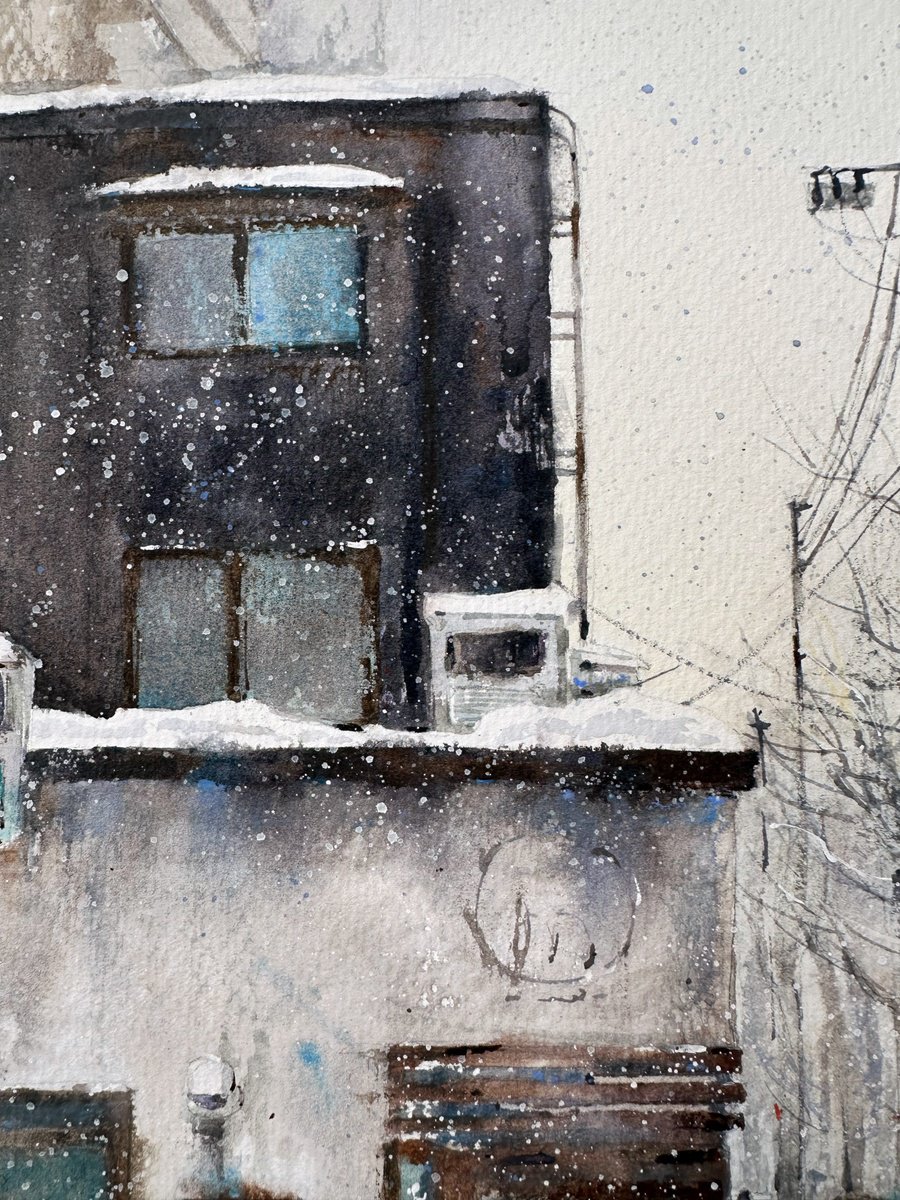 Impressionistic Watercolour , Snowfall In Sapporo By Leyla Kamliya, 12 X 16, Artwork For Sale On Artfinder