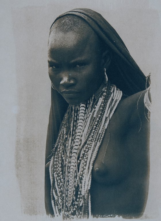 Girl from Arbore Tribe. Cyanotype Print. Tribal Portrait