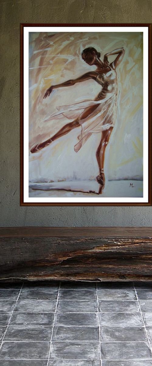 " BUTTERFLY "- LARGE 100X70CM ballerina brown light  ORIGINAL OIL PAINTING, GIFT, by Monika Luniak