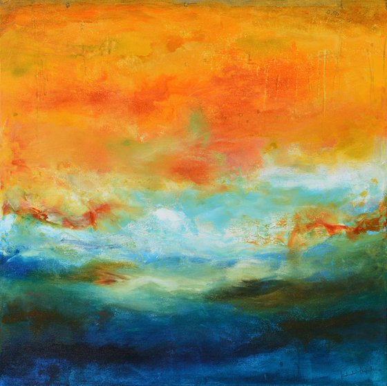 Abstract blue and yellow painting - Skyline over Pacific