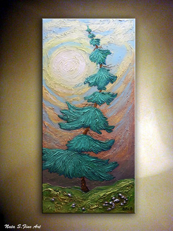 "Alone...."  Pine Tree Painting 107 x 51 cm