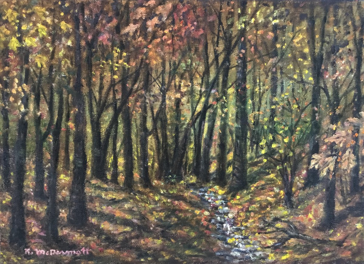 Autumn Woods Interior - 10X14 oil by Kathleen McDermott
