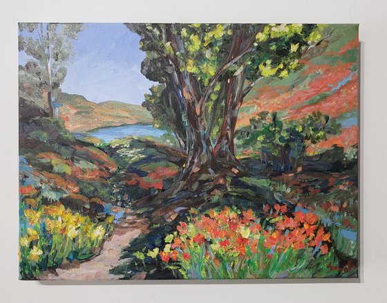 California poppies and oaks.