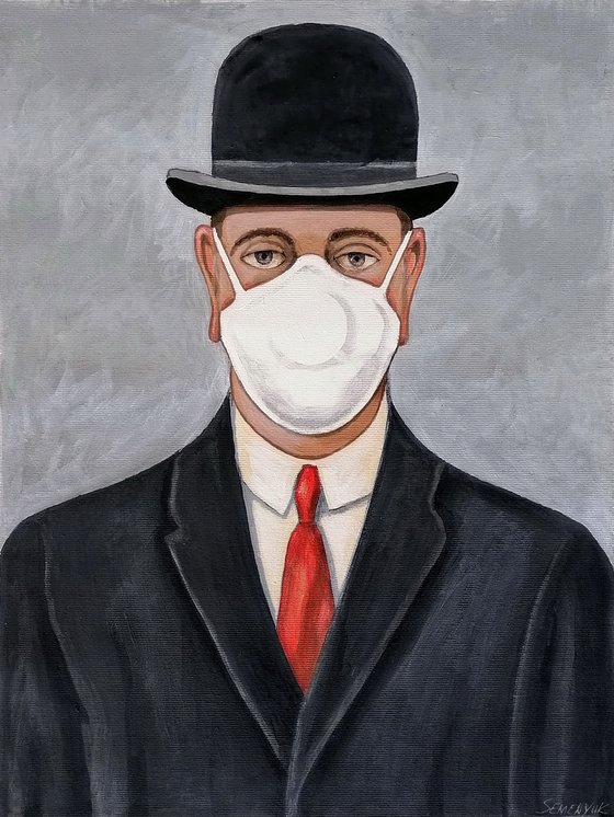 Magritte's Gentleman in white mask