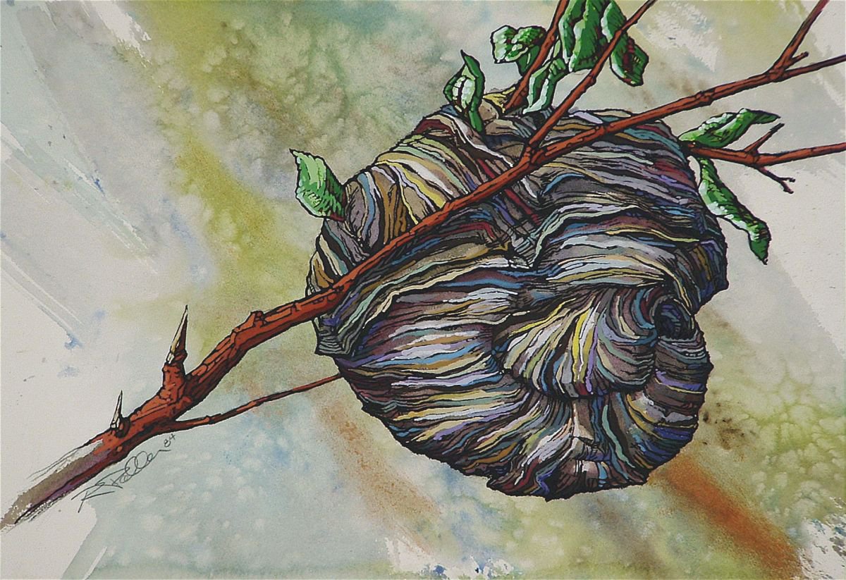 Expressive Animal Watercolour By Rick Paller, 18 X 12", Wasp Nest, Original Artwork
