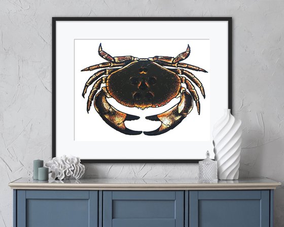 Crab linocut print - red