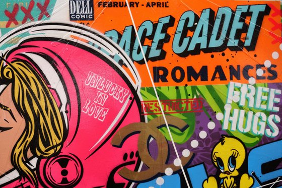 The Love Stuff 160cm x 60cm Kissing Space Cadets Textured Urban Pop Art