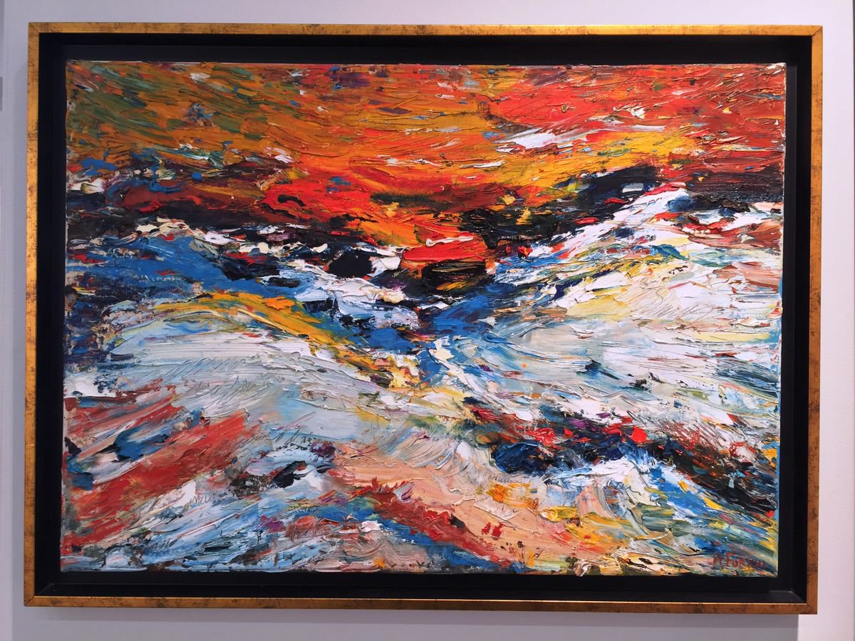 Abstract Oil Painting By Altin Furxhi, 30 X 22, Abstract Sunset, Original Artwork