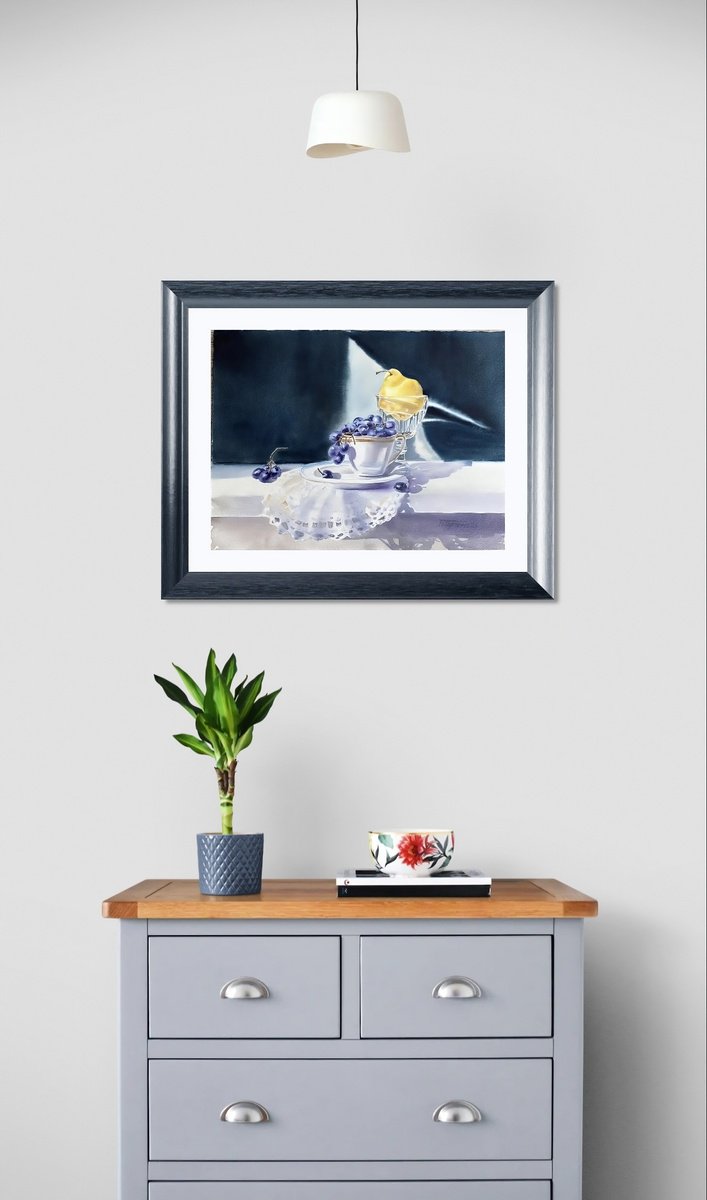 Illustrative Still Life Watercolour By Natalia Butenko, 15 X 11", Fruits On Stage, Original Art, Original Artwork