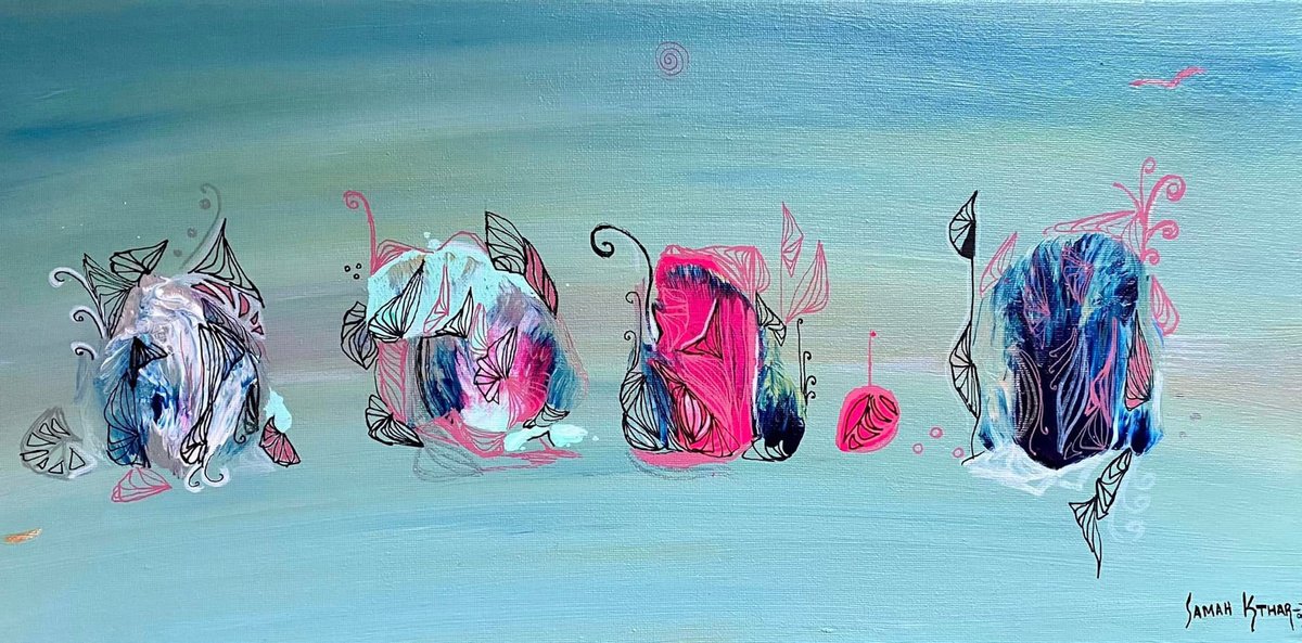 Abstract Acrylic Painting By Samah Kthar, 20 X 10", Self Discovery, Original Artwork