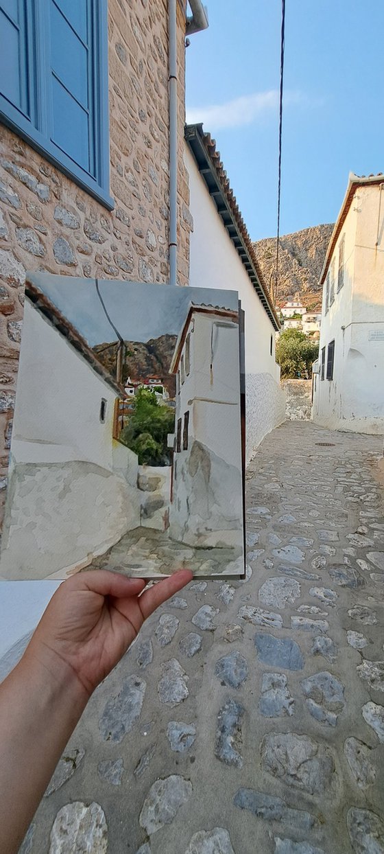 Hydra island watercolor