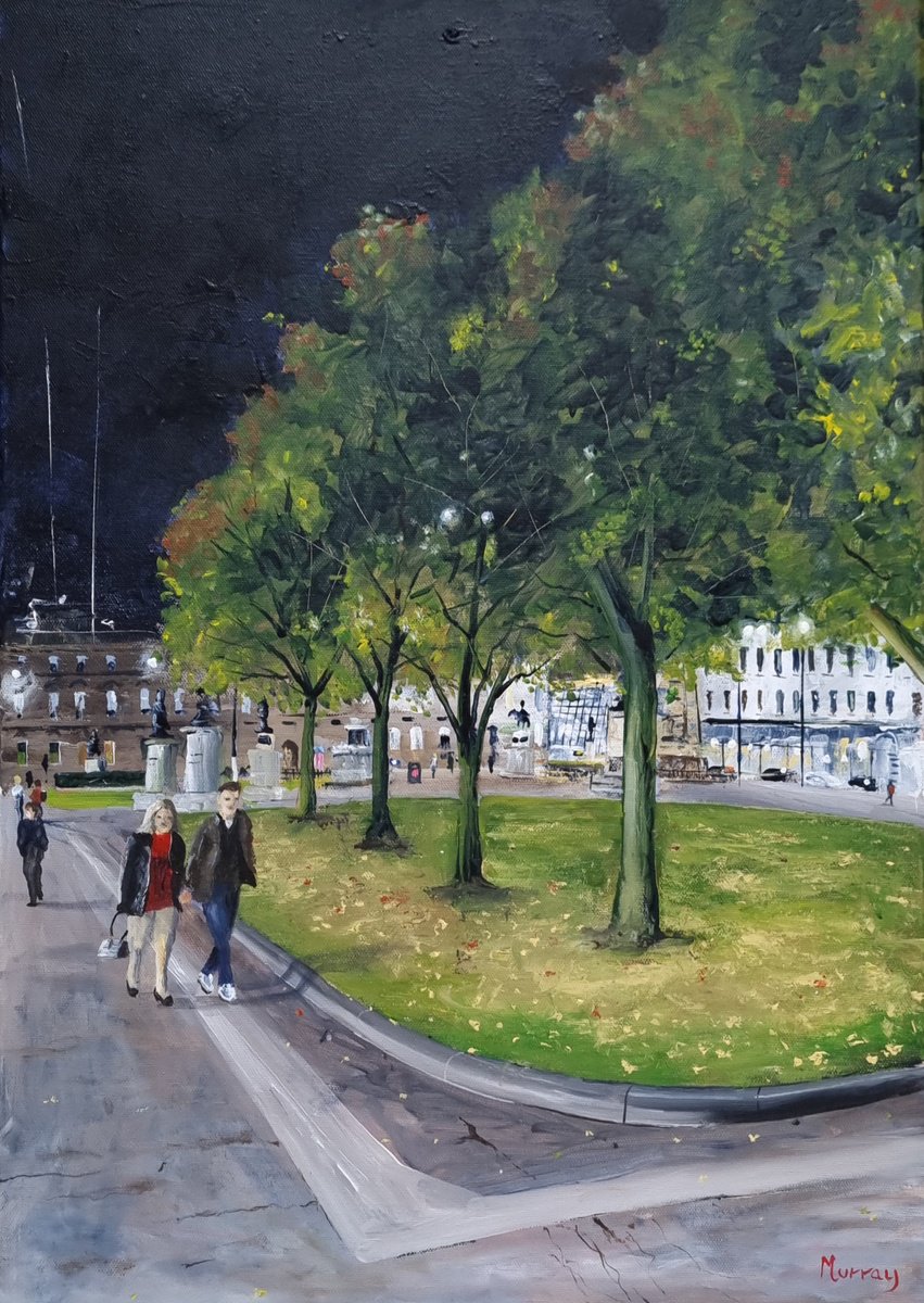 Cityscapes Acrylic Painting By Stephen Murray, 17 X 23", George Square Glasgow, Original Artwork