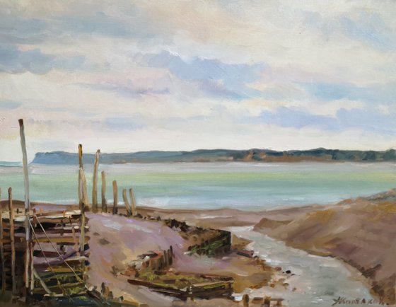 Low tide at Port Greville in Parrsboro,  Nova Scotia,  Canada, plein air (18x14x0.7'')