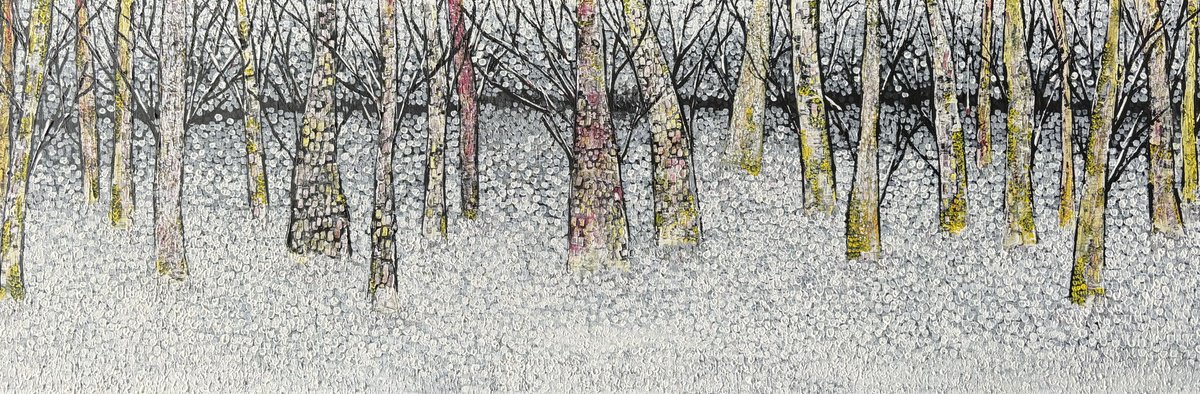 Expressive Botanical Acrylic Painting By Sun-Hee Jung, 47 X 16", Birch Forest, Original Artwork