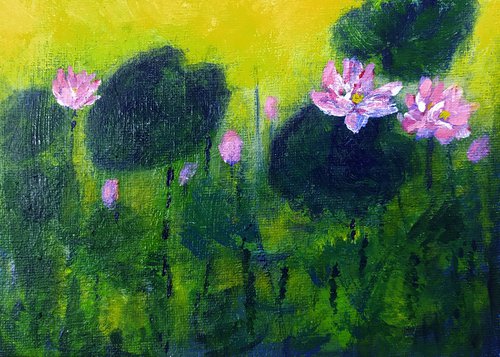 Impressionistic Sunset Lotuses by Asha Shenoy