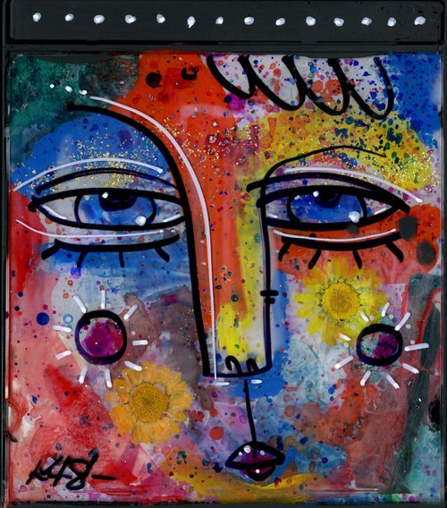 Mixed Media Funky Face 5 - Altered Cd Case Art by Kathy Morton Stanion