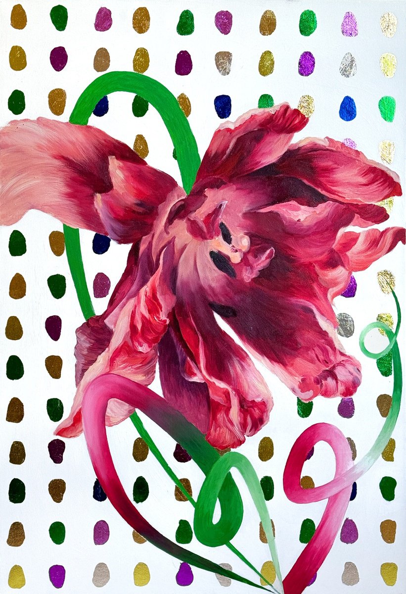 Botanical Oil Painting By Alena Sokolova, 20 X 28, Dancing Light On Magenta, Original Artwork