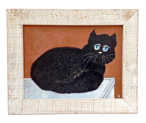 Black Cat on the Chest of Drawers