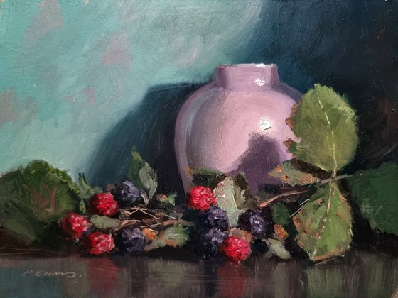 Blackberries and a Pink Vase