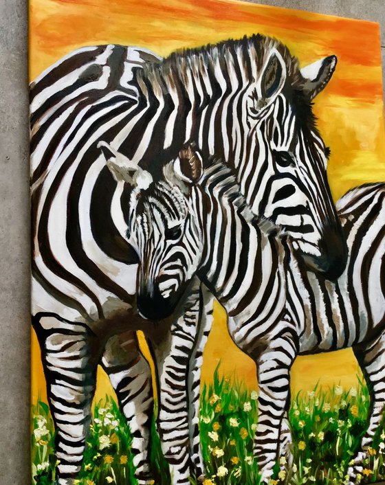 ZEBRAS ON THE FIELD. WALL DECOR CANVAS, PRESENT IDEA FOR ANIMAL LOVERS .