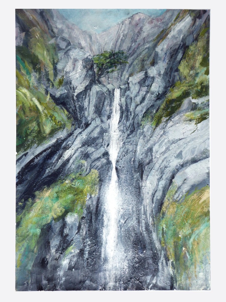 Expressive Landscape Painting By John Sharp, 26 X 37, Falls, Snowdonia, Original Artwork