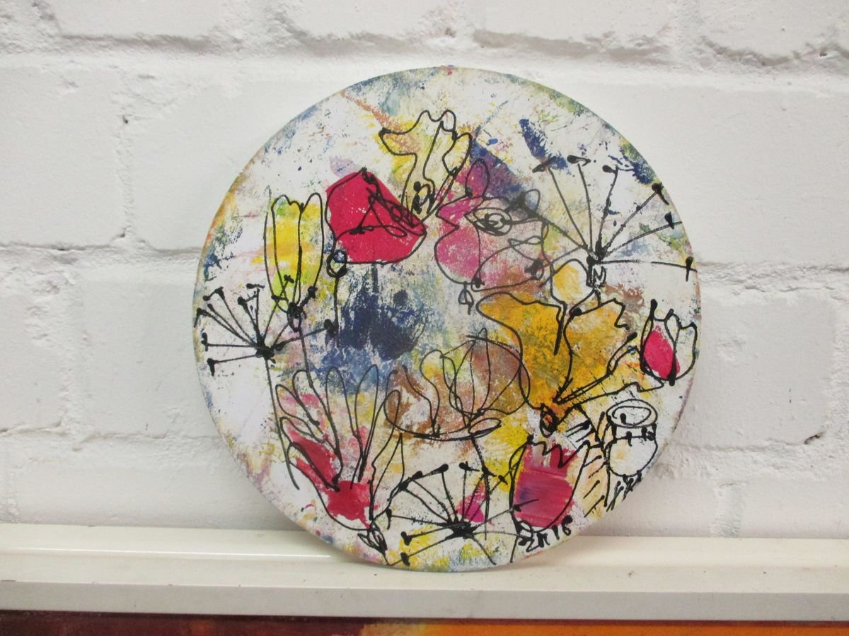 abstract spring flowers Oilpainting round canvas 11,8 inch by Sonja Zeltner-Muller