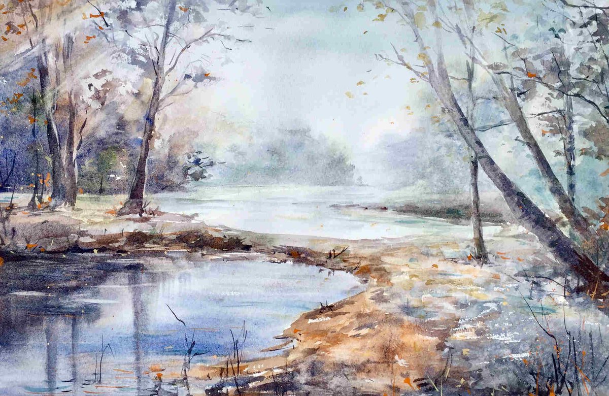 Autumn- Original landscape watercolour painting by Violetta Kurbanova