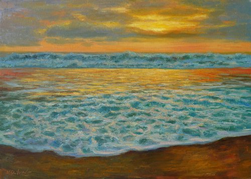 Beautiful Sea Sunset - original oil painting by Nikolay Dmitriev