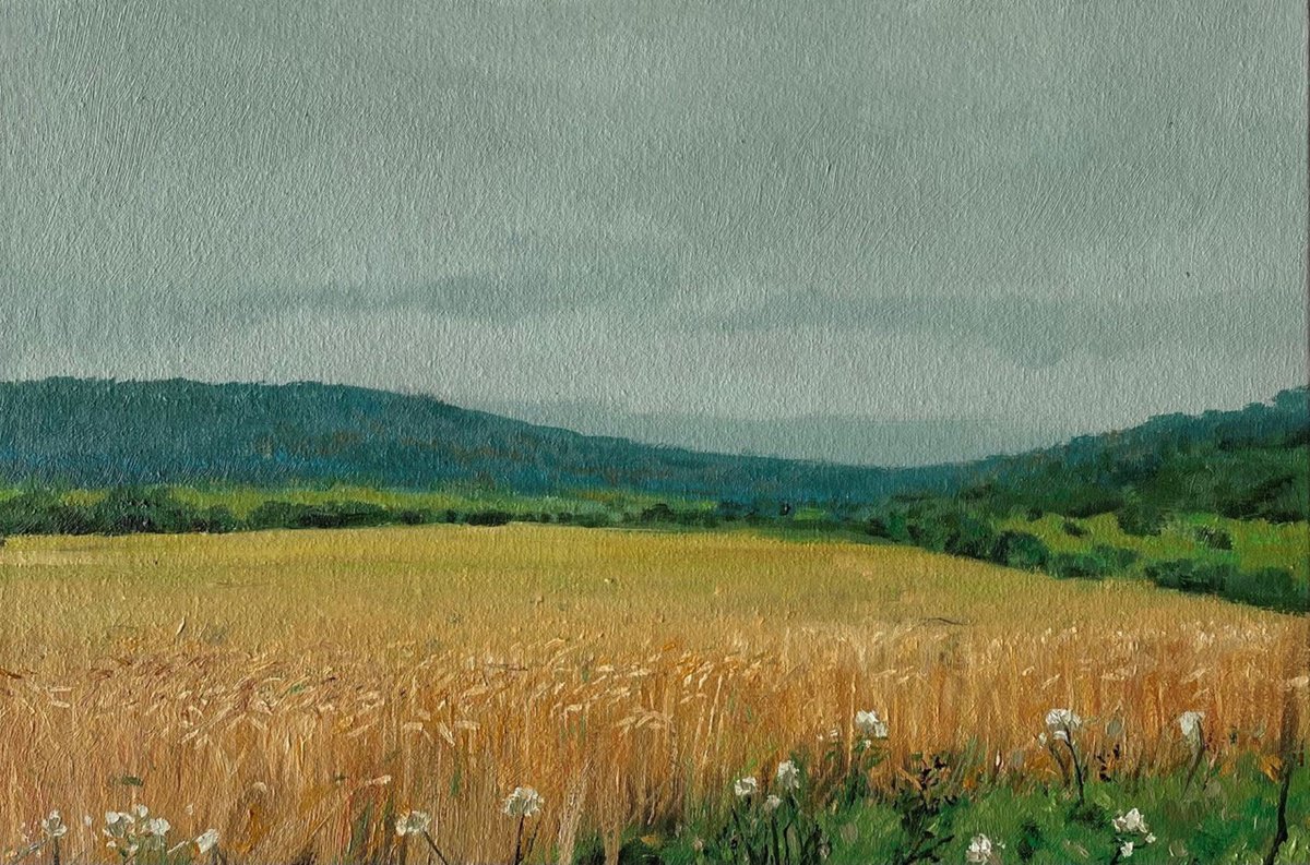 Impressionistic Landscape Oil Painting By Bohdan Vykhrenko, 12 X 8, Wheat Field, Original Artwork