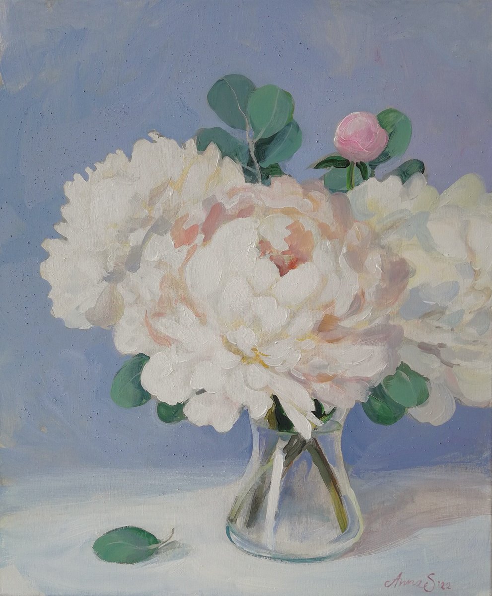 -Peonies on Blue-? by Anna Silabrama