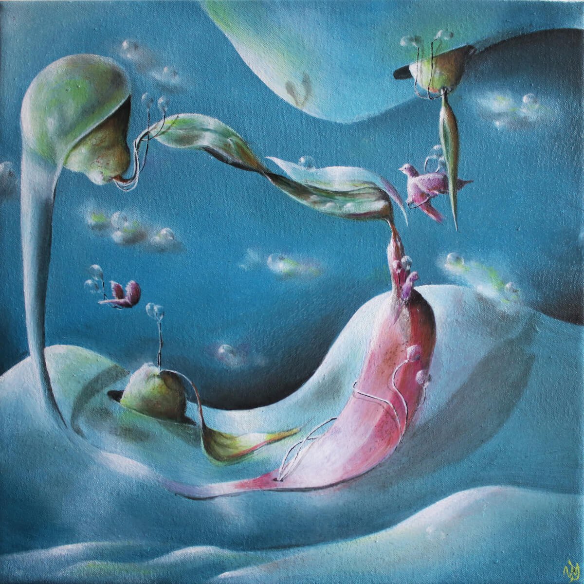 Surrealistic Still Life Oil Painting By Vanessa T Stefanova, 12 X 12", Midnight Snack, Original Artwork